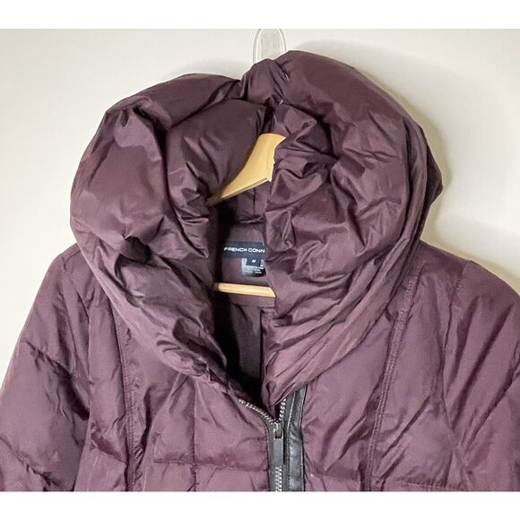 French Connection Burgundy Wine Asymmetrical Pillow Hood Puffer Coat Women Med. - Picture 9 of 16